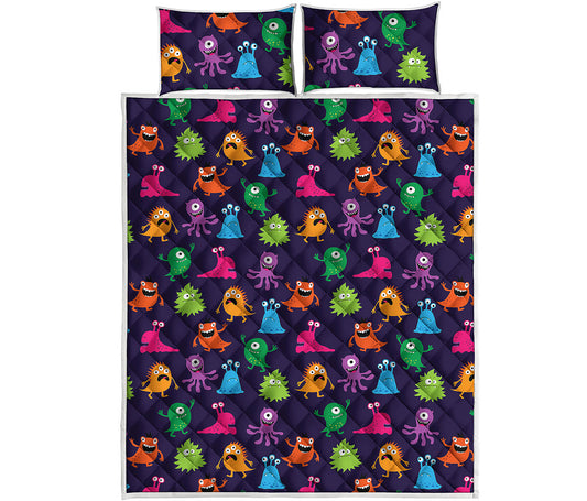 Cute Monster Pattern Print Quilt Bed Set