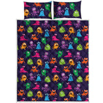 Cute Monster Pattern Print Quilt Bed Set
