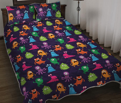 Cute Monster Pattern Print Quilt Bed Set