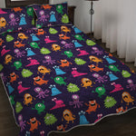 Cute Monster Pattern Print Quilt Bed Set