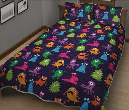 Cute Monster Pattern Print Quilt Bed Set