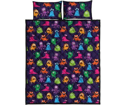 Cute Monster Pattern Print Quilt Bed Set