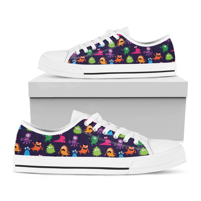 Cute Monster Pattern Print White Low Top Shoes