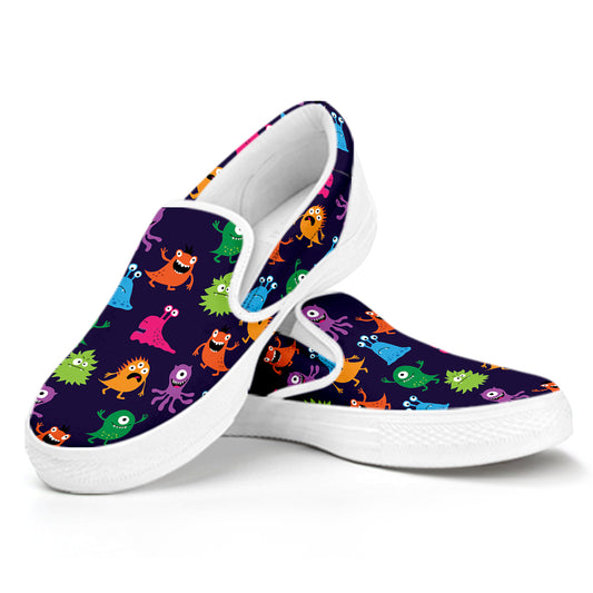 Cute Monster Pattern Print White Slip On Shoes