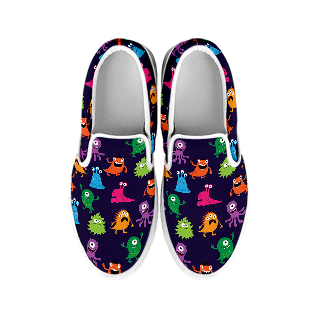 Cute Monster Pattern Print White Slip On Shoes