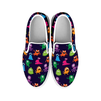 Cute Monster Pattern Print White Slip On Shoes