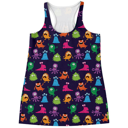 Cute Monster Pattern Print Women's Racerback Tank Top