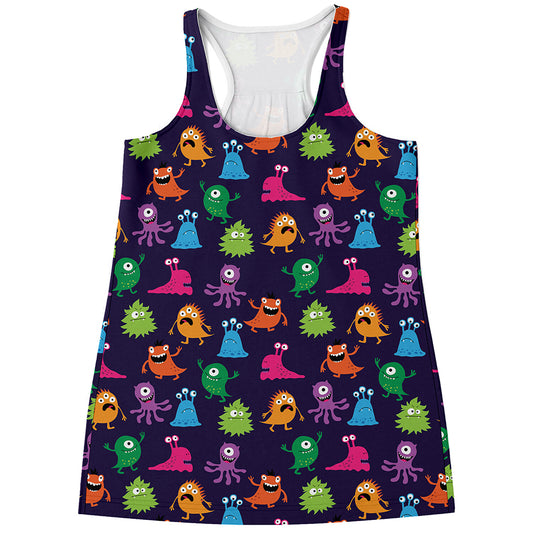 Cute Monster Pattern Print Women's Racerback Tank Top