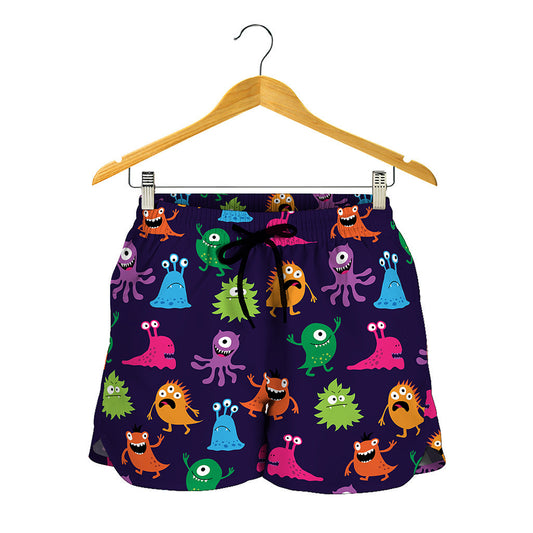 Cute Monster Pattern Print Women's Shorts