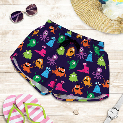 Cute Monster Pattern Print Women's Shorts