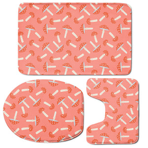 Cute Mushroom Pattern Print 3 Piece Bath Mat Set