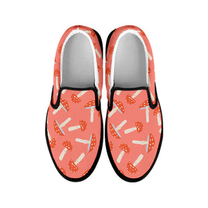 Cute Mushroom Pattern Print Black Slip On Shoes