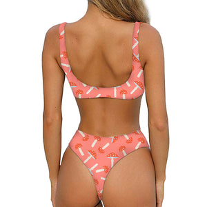 Cute Mushroom Pattern Print Front Bow Tie Bikini