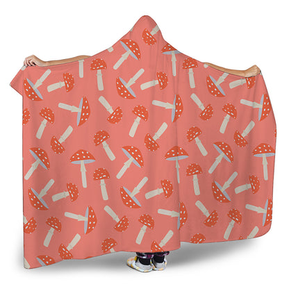 Cute Mushroom Pattern Print Hooded Blanket