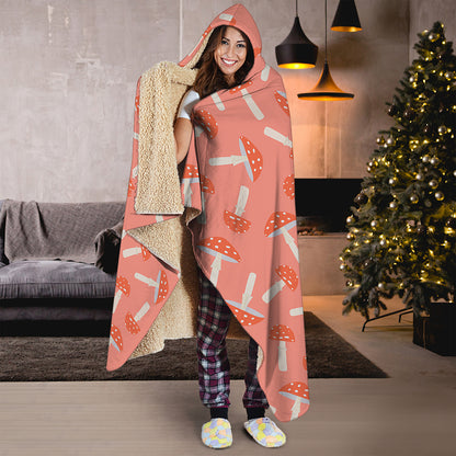 Cute Mushroom Pattern Print Hooded Blanket