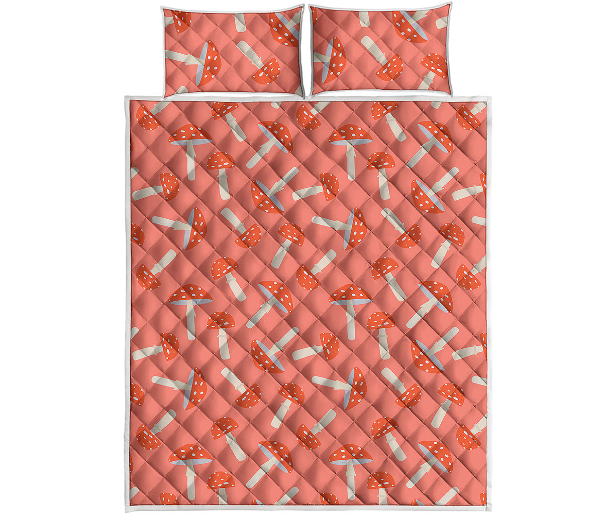Cute Mushroom Pattern Print Quilt Bed Set
