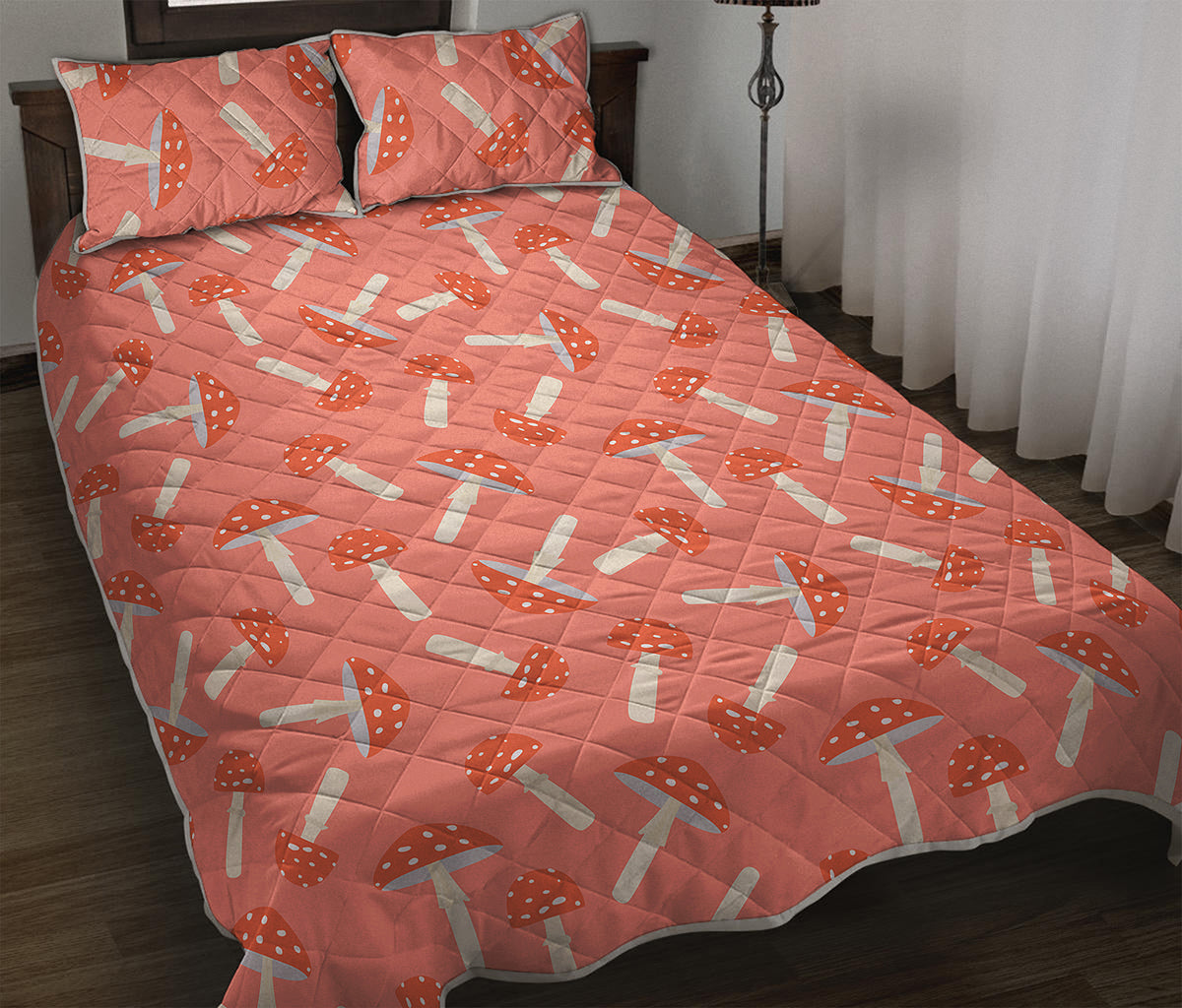 Cute Mushroom Pattern Print Quilt Bed Set