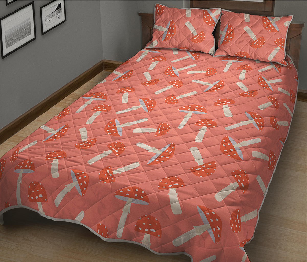 Cute Mushroom Pattern Print Quilt Bed Set