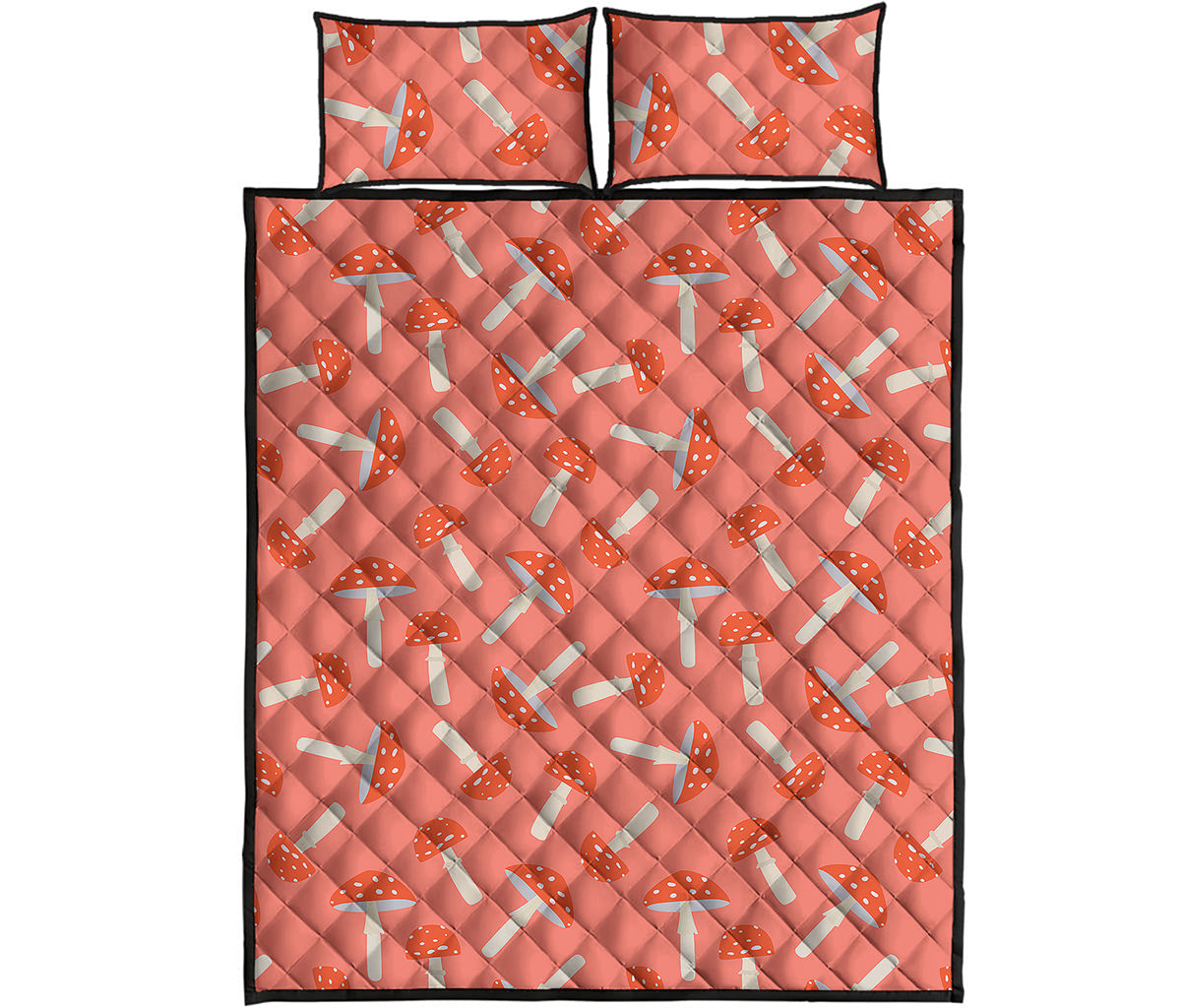 Cute Mushroom Pattern Print Quilt Bed Set