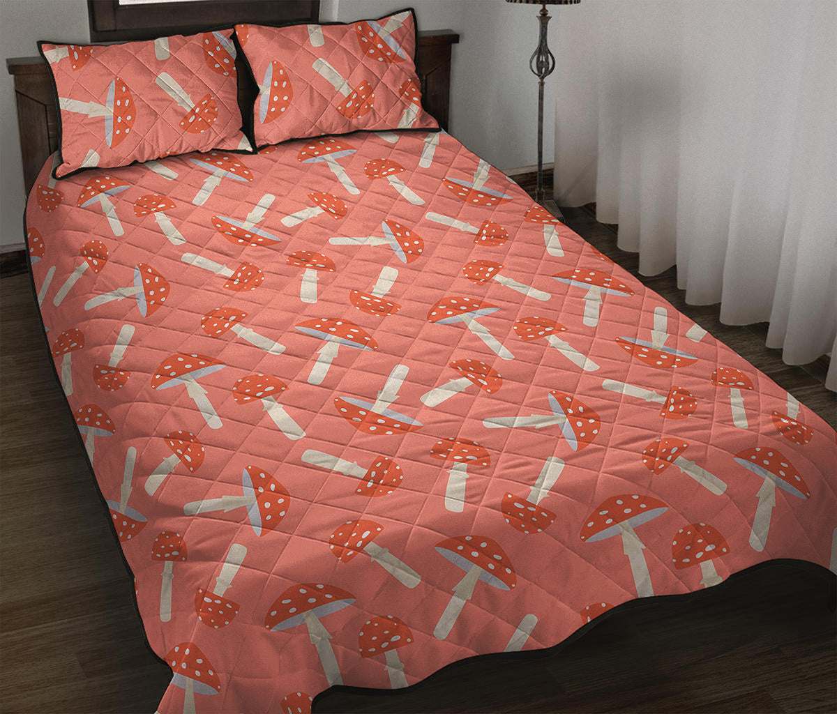 Cute Mushroom Pattern Print Quilt Bed Set