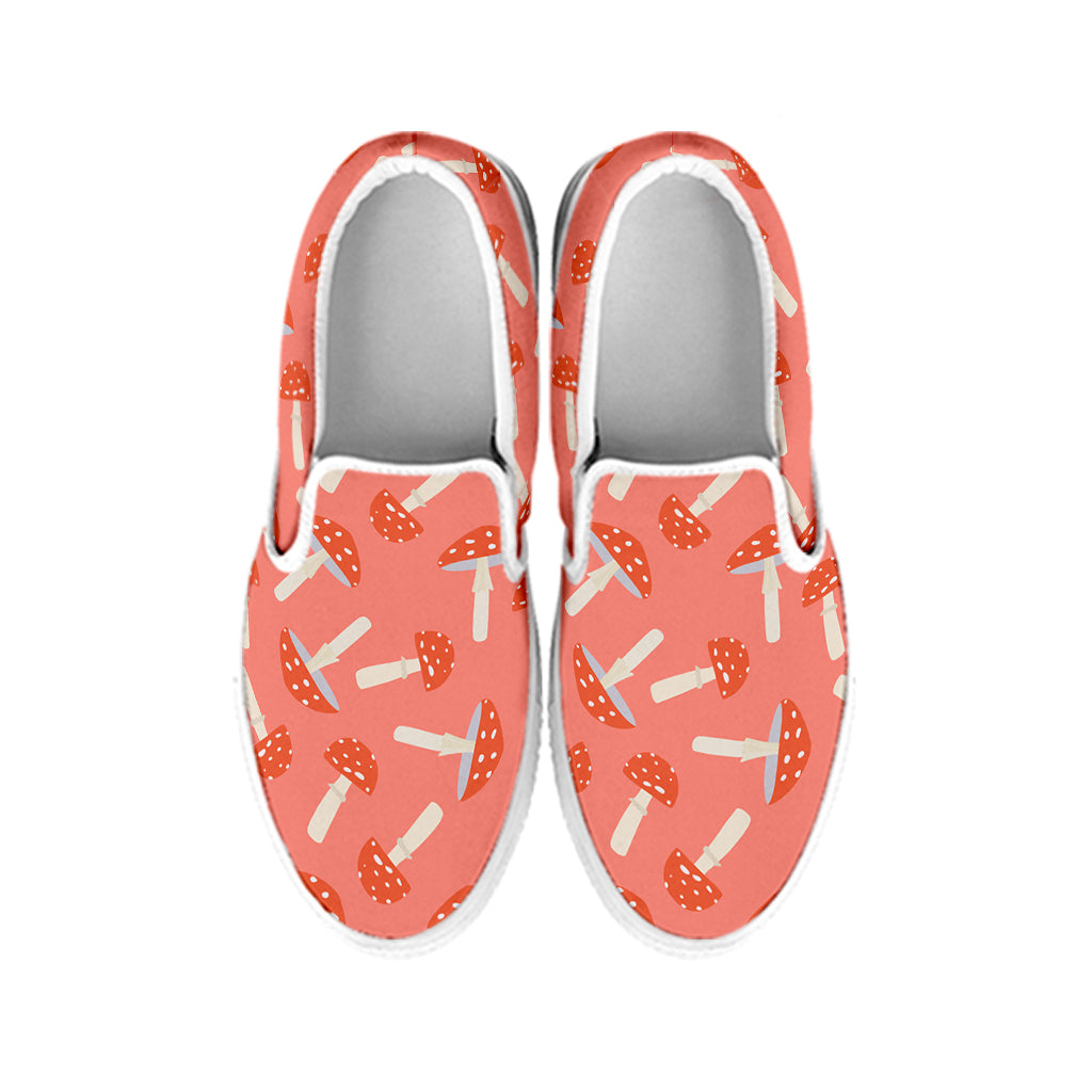 Cute Mushroom Pattern Print White Slip On Shoes