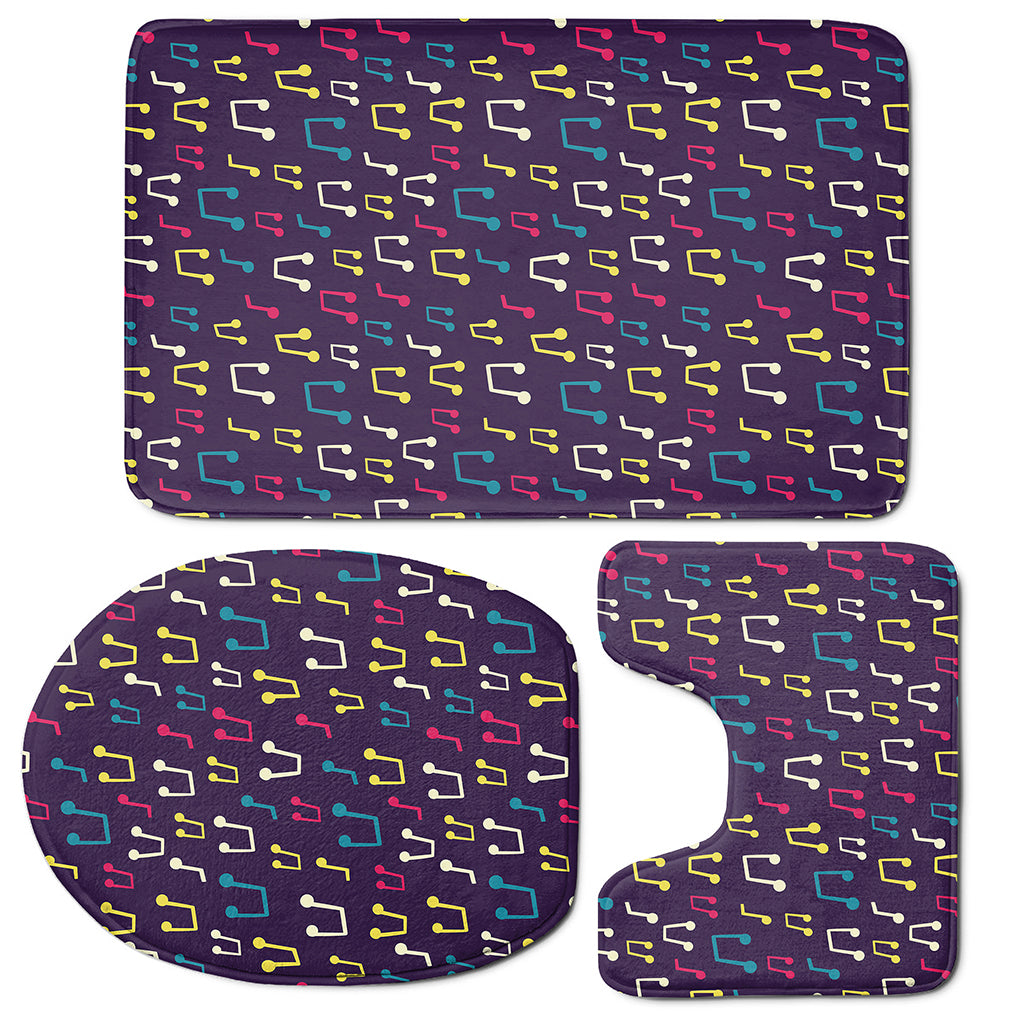Cute Music Notes Pattern Print 3 Piece Bath Mat Set
