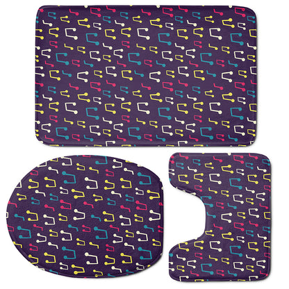 Cute Music Notes Pattern Print 3 Piece Bath Mat Set