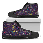 Cute Music Notes Pattern Print Black High Top Shoes