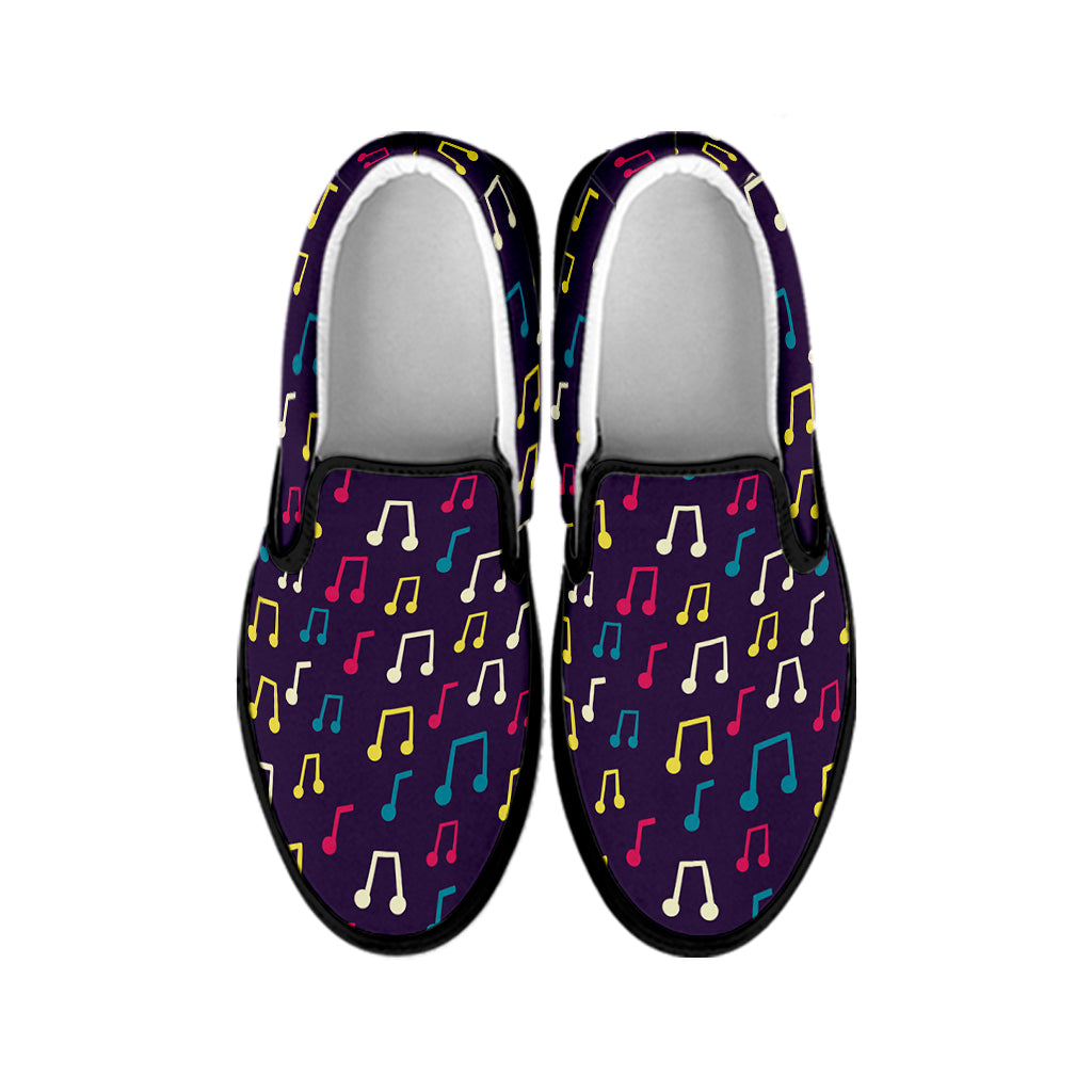 Cute Music Notes Pattern Print Black Slip On Shoes
