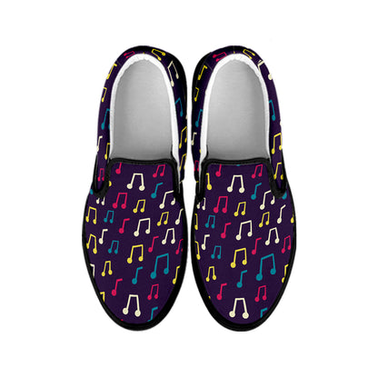 Cute Music Notes Pattern Print Black Slip On Shoes