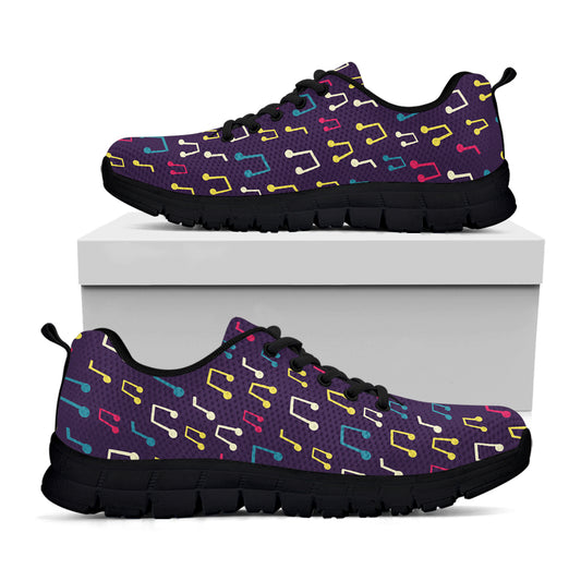 Cute Music Notes Pattern Print Black Sneakers