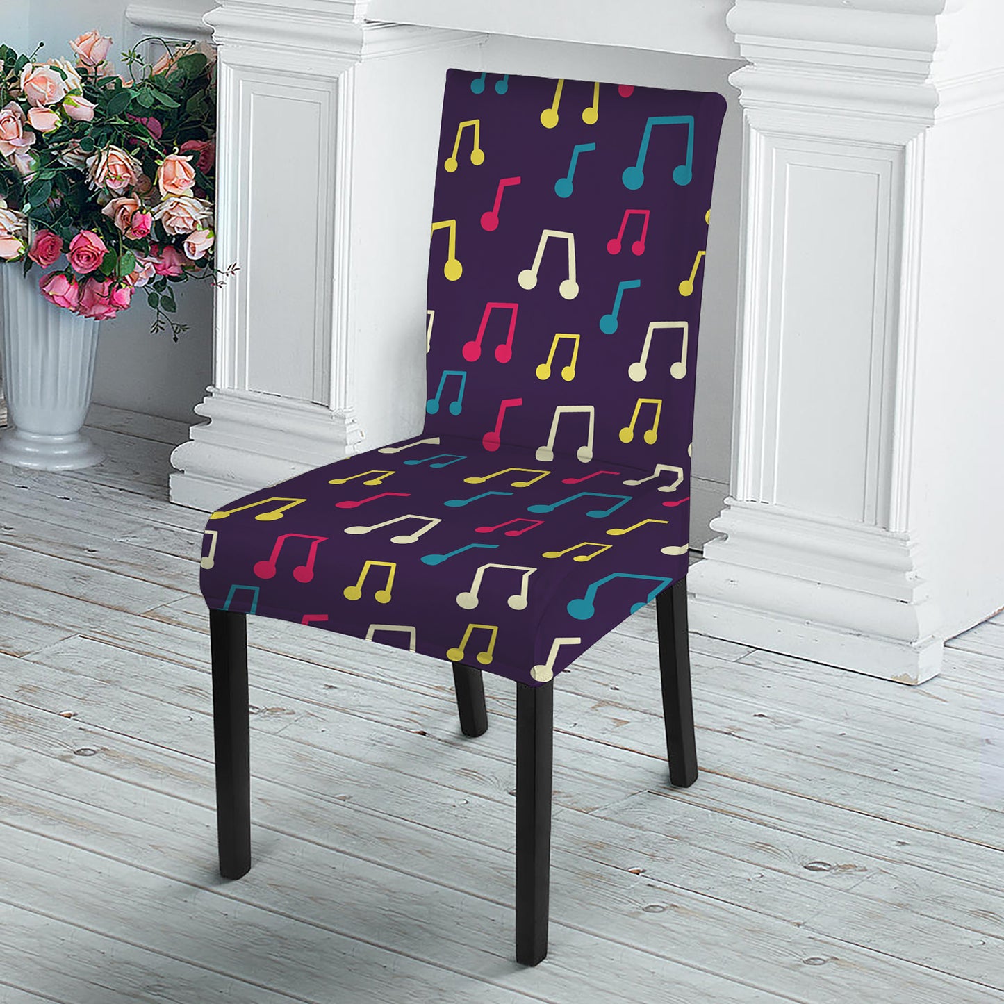 Cute Music Notes Pattern Print Dining Chair Slipcover