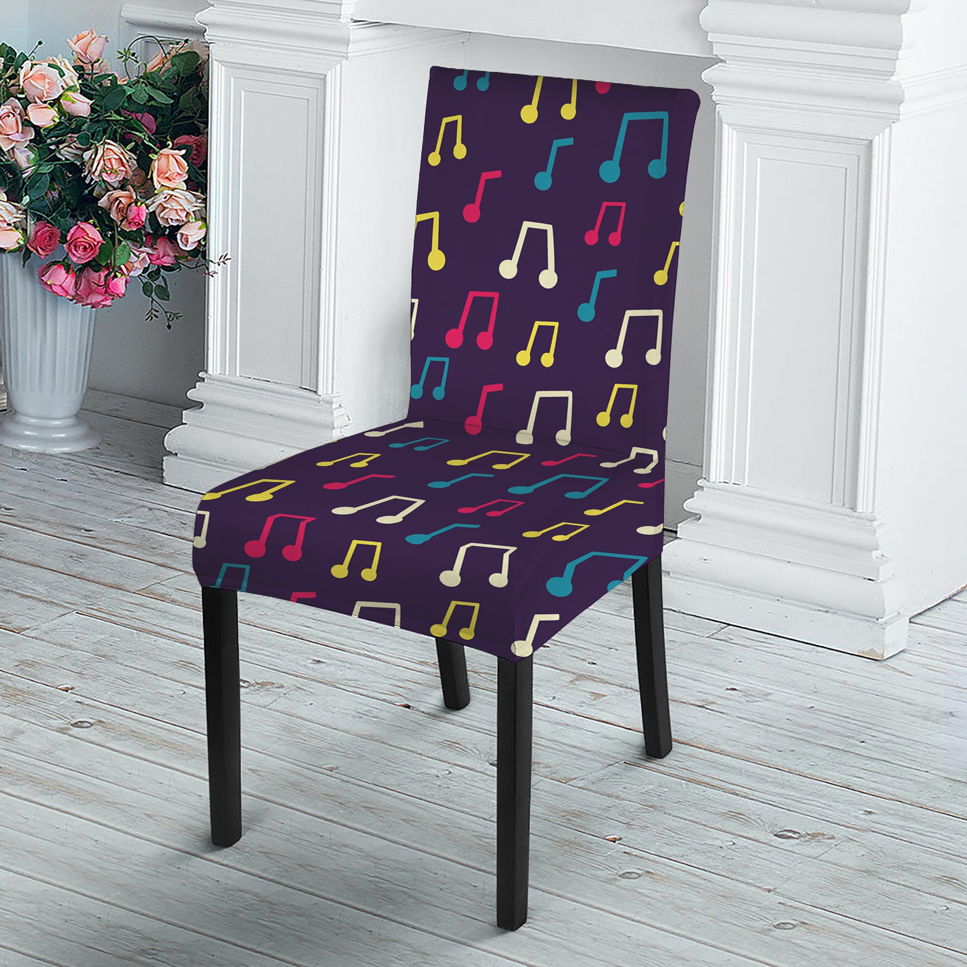Cute Music Notes Pattern Print Dining Chair Slipcover