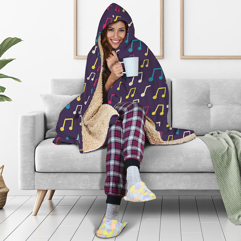 Cute Music Notes Pattern Print Hooded Blanket