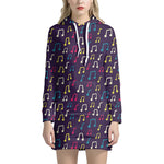 Cute Music Notes Pattern Print Hoodie Dress