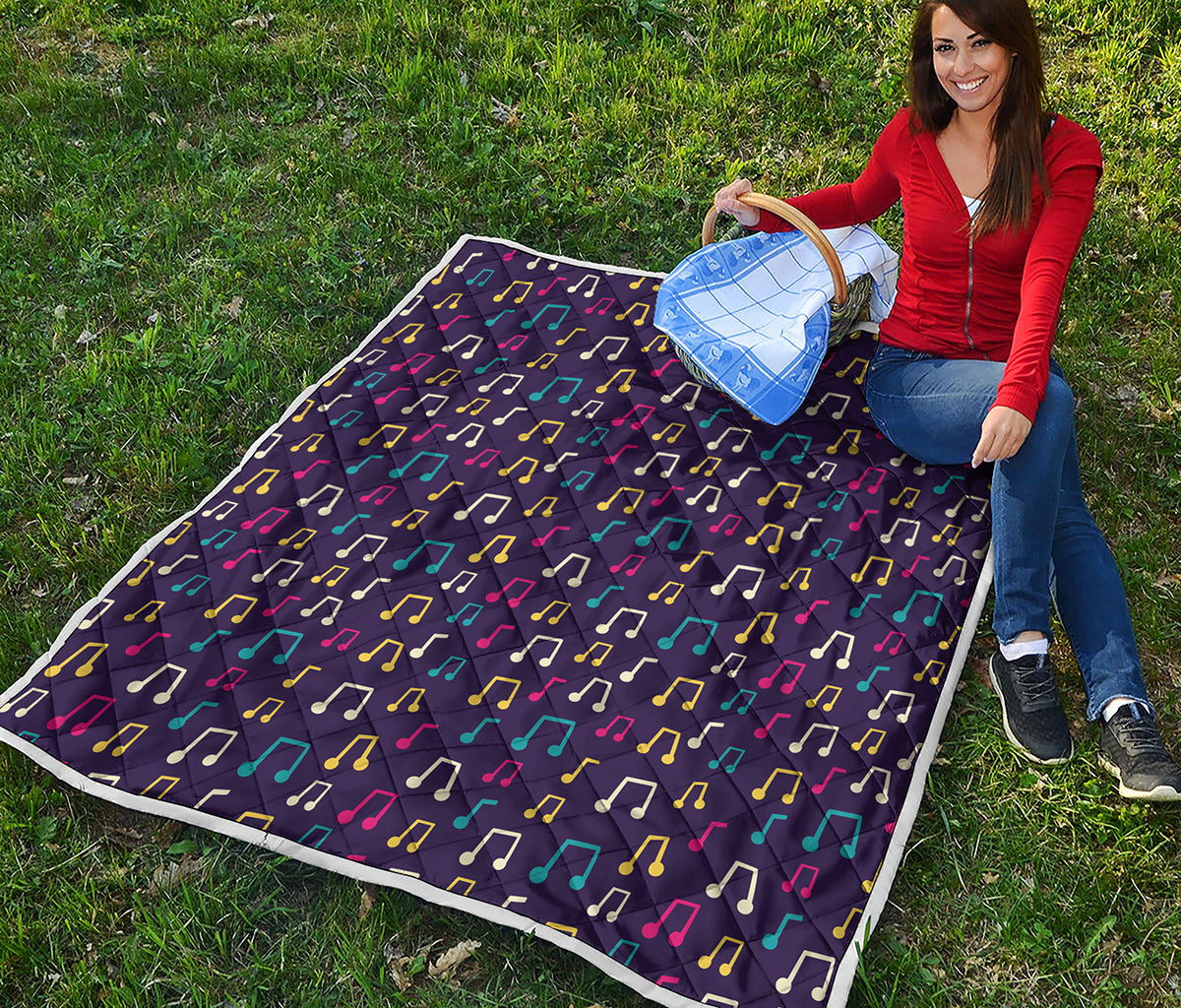 Cute Music Notes Pattern Print Quilt