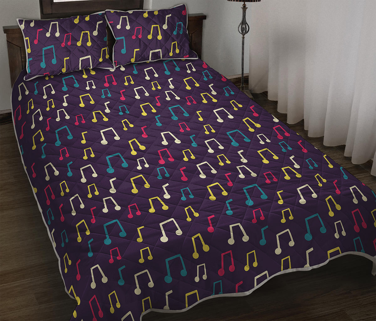 Cute Music Notes Pattern Print Quilt Bed Set