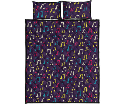 Cute Music Notes Pattern Print Quilt Bed Set