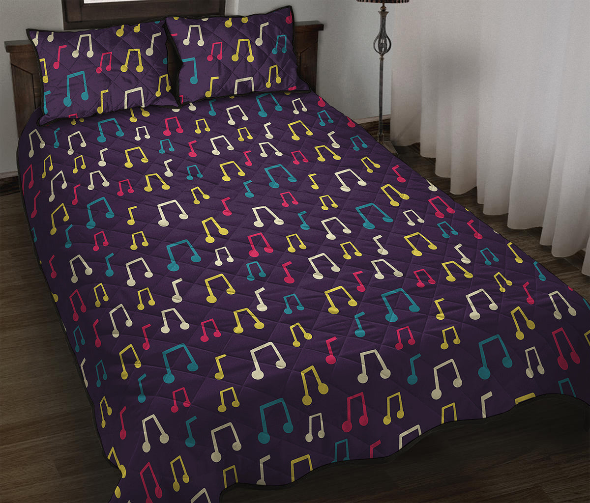 Cute Music Notes Pattern Print Quilt Bed Set