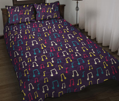 Cute Music Notes Pattern Print Quilt Bed Set