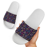 Cute Music Notes Pattern Print White Slide Sandals
