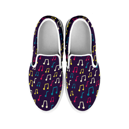 Cute Music Notes Pattern Print White Slip On Shoes