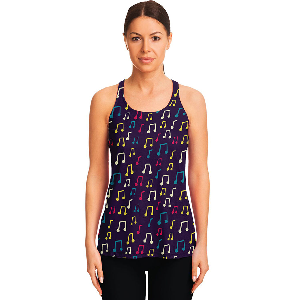 Cute Music Notes Pattern Print Women's Racerback Tank Top