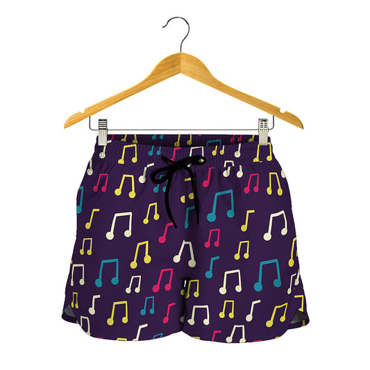 Cute Music Notes Pattern Print Women's Shorts