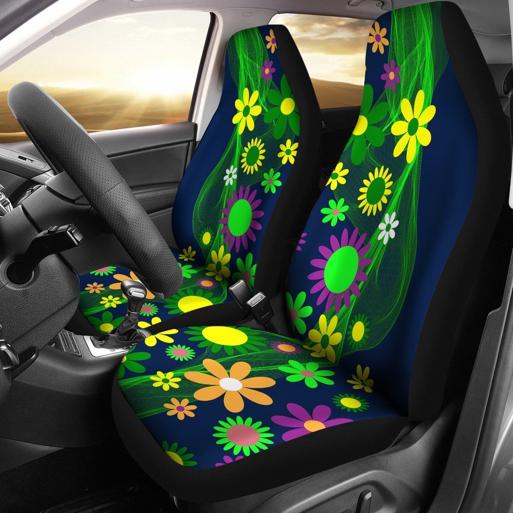 Cute Neon Flowers Universal Fit Car Seat Covers GearFrost