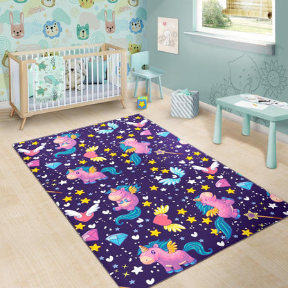 Cute Night Star Unicorn Pattern Print Area Rug GearFrost