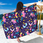 Cute Night Star Unicorn Pattern Print Beach Sarong Wrap
