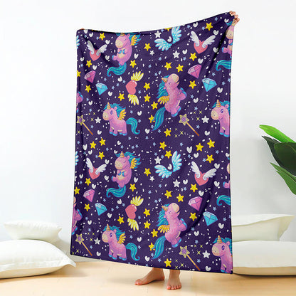 Cute Night Star Unicorn Pattern Print Blanket