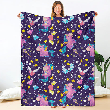 Cute Night Star Unicorn Pattern Print Blanket