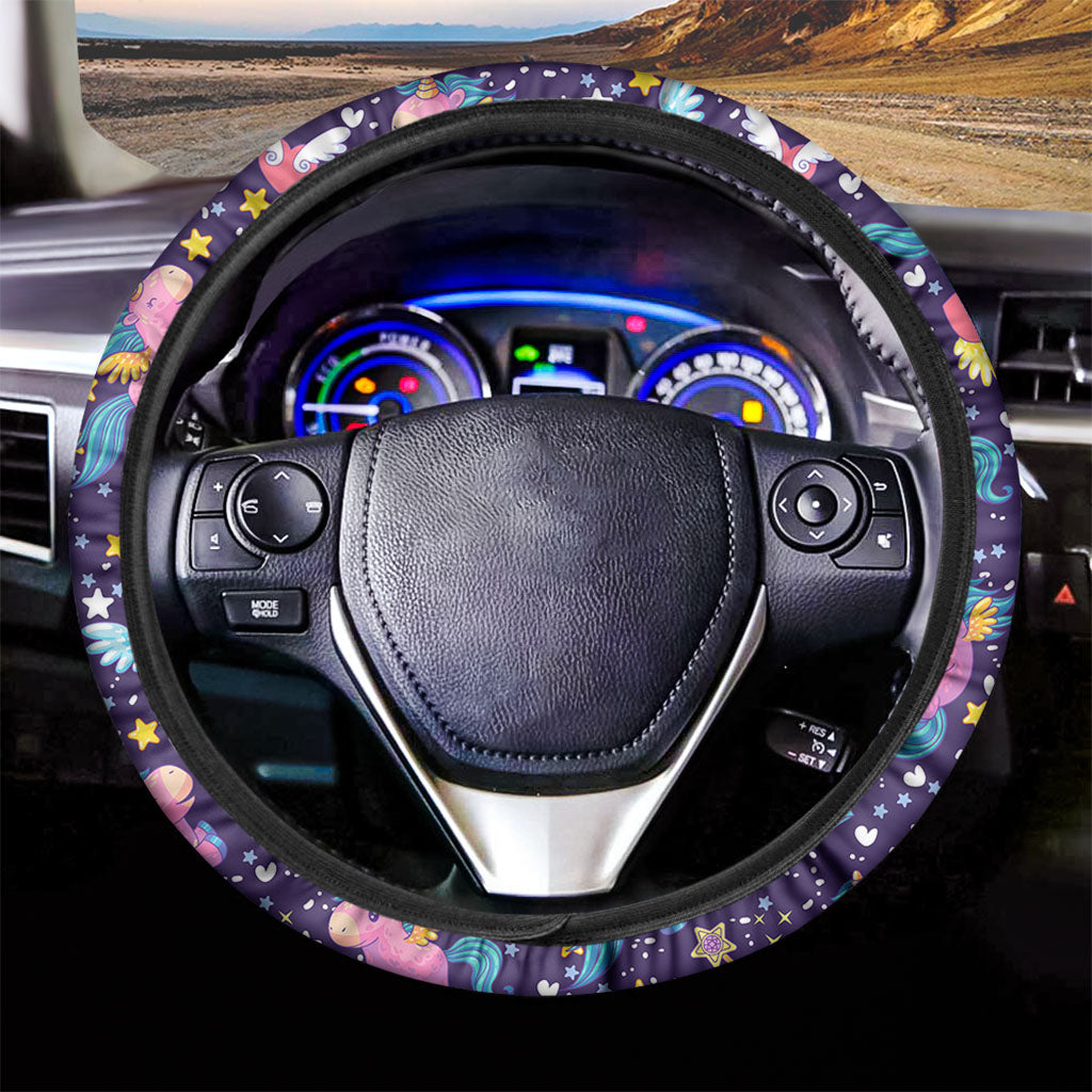 Cute Night Star Unicorn Pattern Print Car Steering Wheel Cover